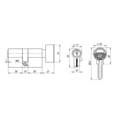 Цилиндр Fuaro 100 ZM 70 35х35 мм ключ/вертушка черный - фото 2