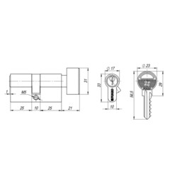 Цилиндр Fuaro 100 ZM 60 30х30 мм ключ/вертушка черный - фото 2