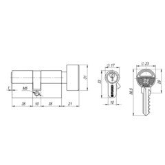 Цилиндр Fuaro 100 ZM 80 40х40 мм ключ/вертушка хром - фото 2