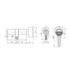 Цилиндр Fuaro 100 ZM 70 35х35 мм ключ/вертушка хром - фото 2