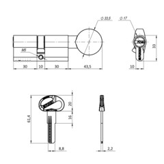 Цилиндр Fuaro D-PRO 70 35х35 мм ключ/вертушка черный - фото 2