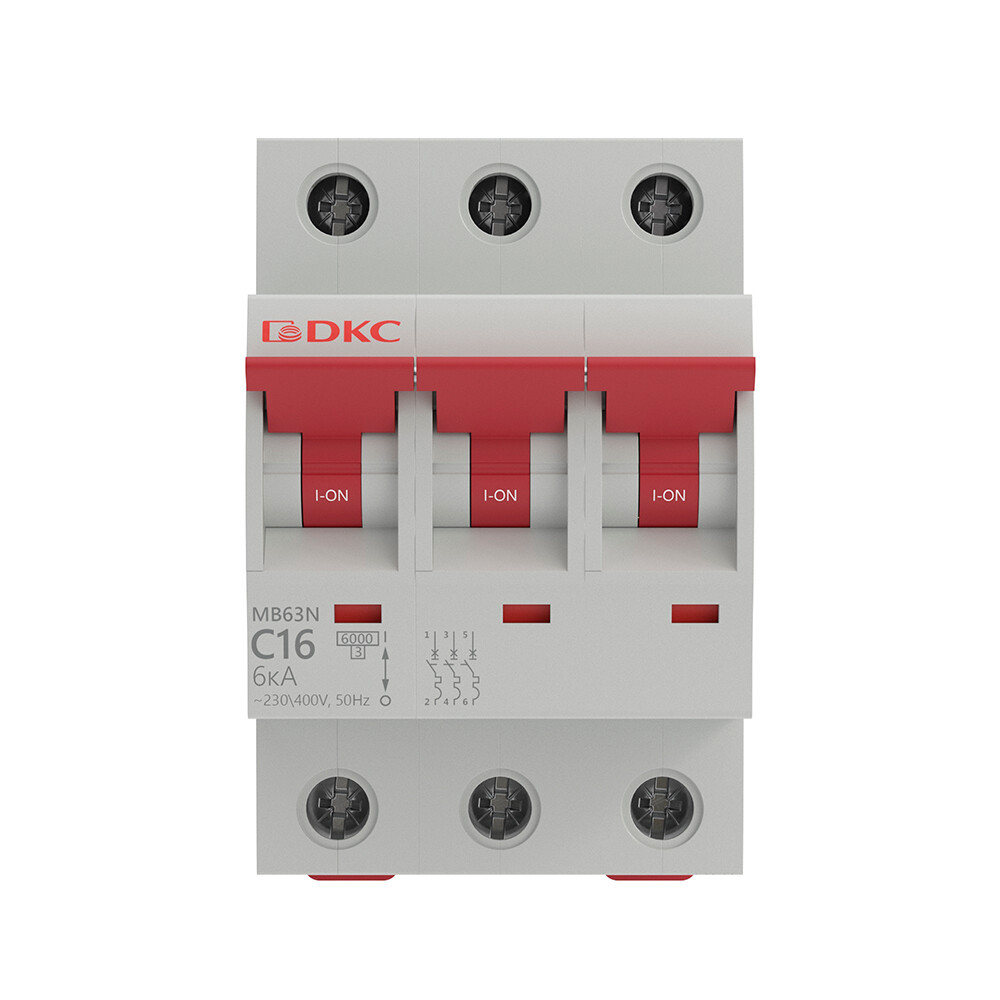 Автоматический выключатель модульный DKC Yon Max MD63N 3P 16А тип C 6 кА 400 В (MD63N-3PC16)