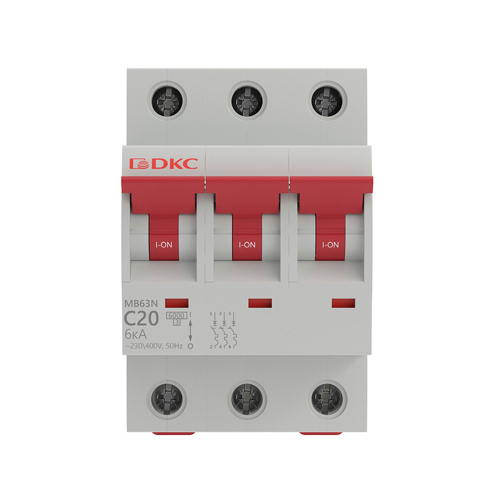 Автоматический выключатель модульный DKC Yon Max MD63N 3P 20А тип C 6 кА 400 В (MD63N-3PC20)