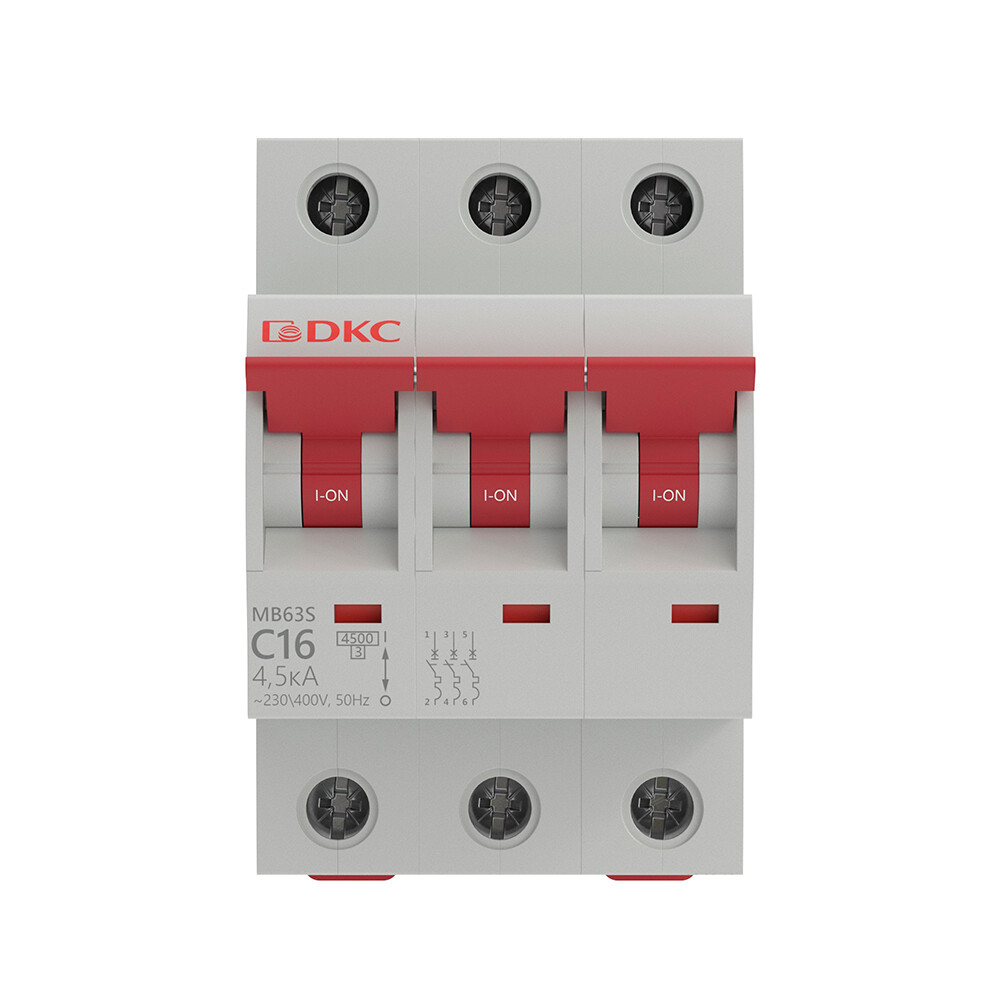 Автоматический выключатель модульный DKC Yon Max MD63S 3P 16А тип C 4,5 кА 400 В (MD63S-3PC16)