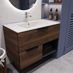 Комплект тумба с раковиной Comforty Гавана 80 см подвесная дуб темно-коричневый (00-00021225CF) - фото 2