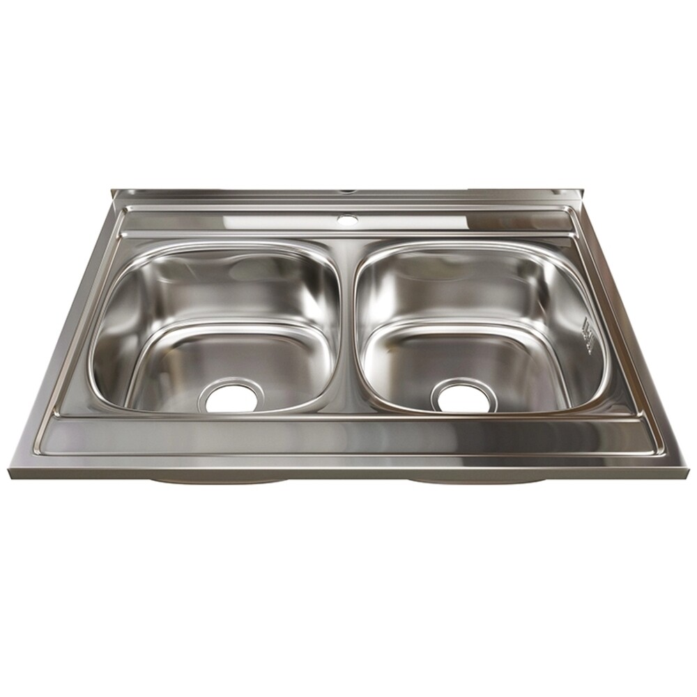 

Мойка для кухни Mixline 80х60х18 см накладная с двумя чашами с сифоном сталь (528171), Хром