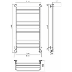 Полотенцесушитель водяной Сунержа ВСП-38 1000х500 мм лесенка с боковым подключением 500 мм с полкой хром - фото 2