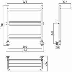 Полотенцесушитель водяной Сунержа ВСП-34 600х500 мм лесенка с боковым подключением 500 мм с полкой хром - фото 2