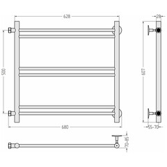 Полотенцесушитель водяной Сунержа ВСП-54ПБ 500х600 мм лесенка с боковым подключением 600 мм черный - фото 2