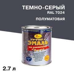 Грунт-эмаль по ржавчине 3в1 Новбытхим графит RAL 7024 полуматовая 2,7 л