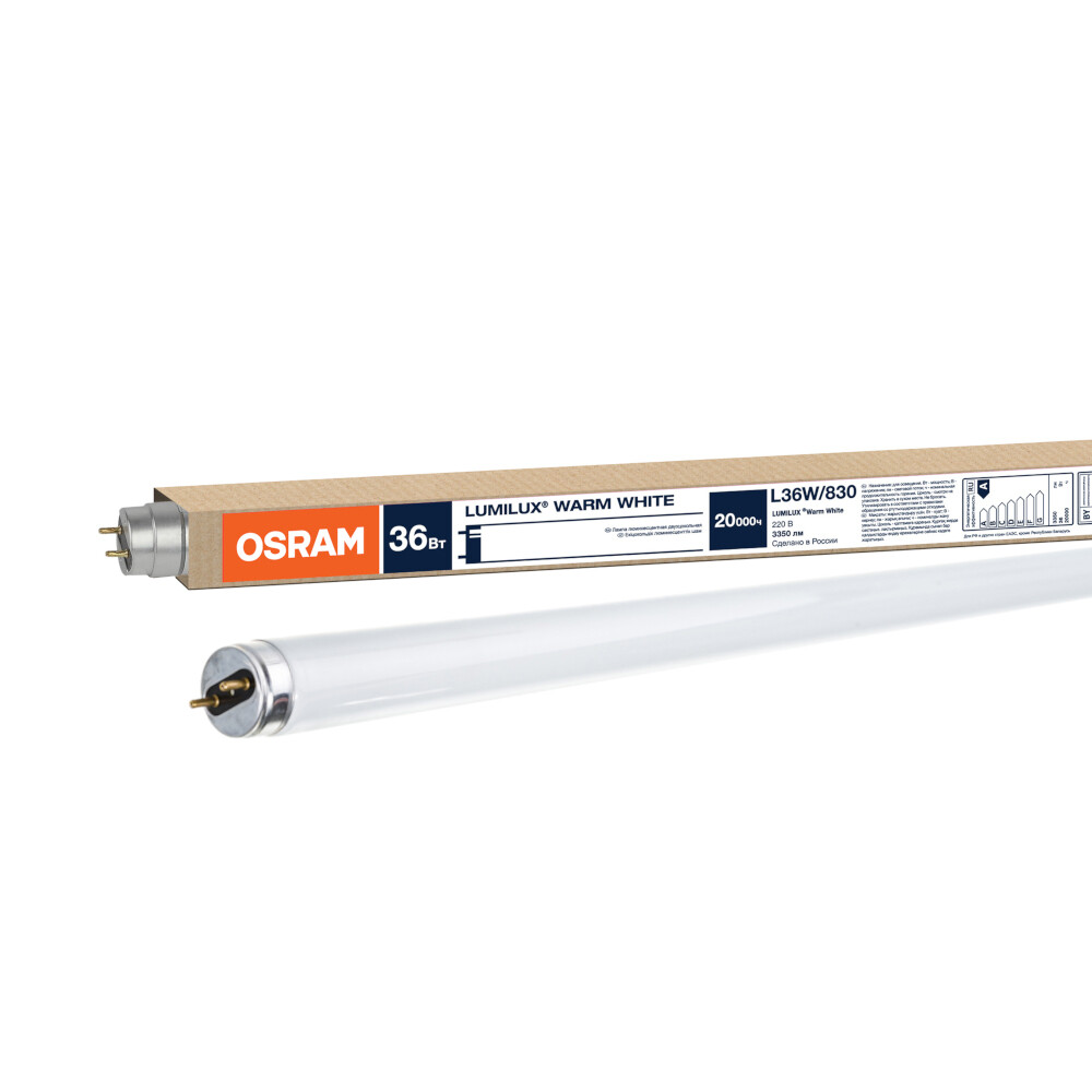 

Лампа люминесцентная Osram G13 T8 36 Вт 3000К теплый свет трубка 1200 мм (131662/1457)