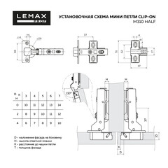 Петля мебельная Lemax prof Clip-on mini 95° полунакладная с доводчиком (2 шт.) - фото 2