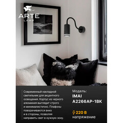 Бра Arte Lamp Imai GU10 15 Вт 220 В черное IP20 (A2266AP-1BK) - фото 2