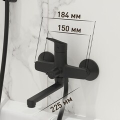 Смеситель для ванны Corsa Deco KX черный матовый однорычажный со средним изливом с лейкой (FBTKX2B) - фото 3