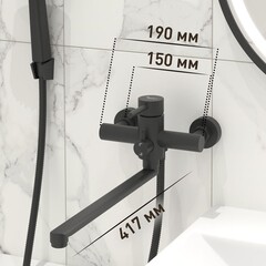 Смеситель для ванны Сorsa Deco AS черный однорычажный с длинным изливом с лейкой (FBTAS3B) - фото 3