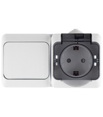Изображение товара Блок выключатель и розетка Systeme Electric Этюд одноклавишный накладной белый (BPA16-241B)