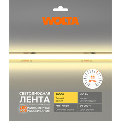Лента светодиодная Wolta 3000К 24 В 11 Вт/м IP20 5 м (WLSCOB-11W/3000/24H320-01) - фото 2