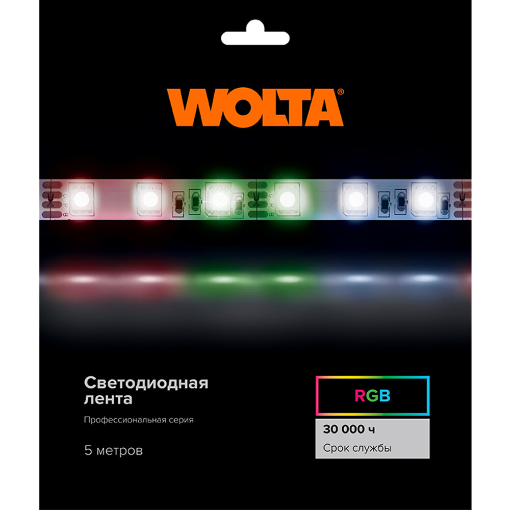 Изображение товара Лента светодиодная Wolta WLS5050-14.4W/RGB/24H60-01 сRGB, 24В, 5 м, IP20