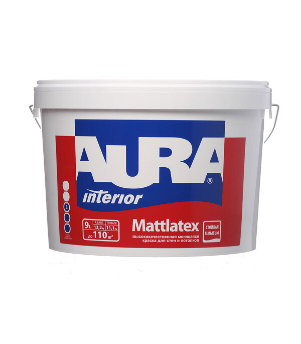 Изображение товара Моющаяся акриловая краска Aura Interior Mattlatex 9 л белая для стен и потолков