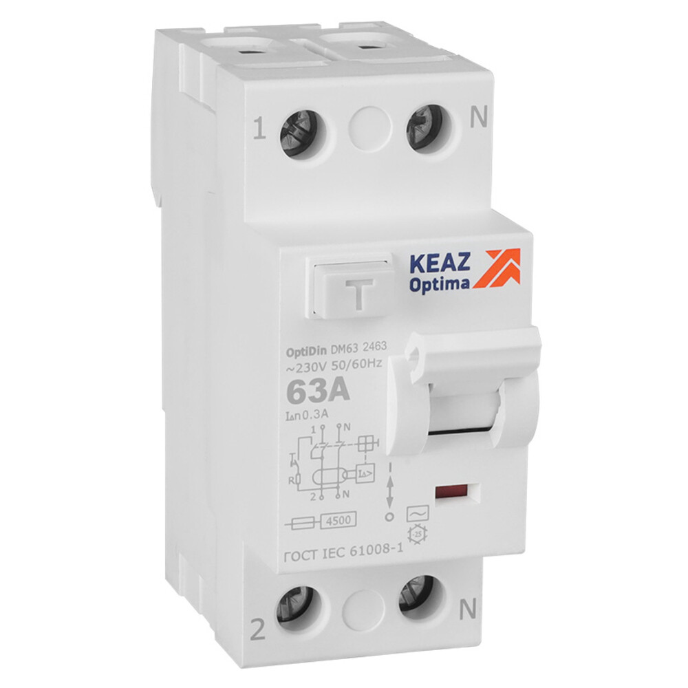 Изображение товара УЗО КЭАЗ DM63 OptiDin 63А 300 мА AC 1P+N