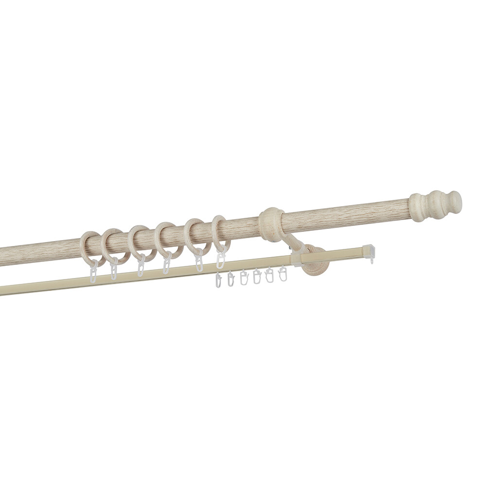 Изображение товара Деревянный круглый настенный карниз для штор 300 см беленый дуб Изображение товара Деревянный круглый настенный карниз для штор 300 см беленый дуб