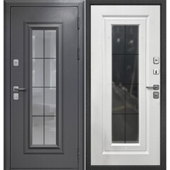 Изображение товара Дверь входная Ferroni 9СМ правая букле графит - белый матовый со стеклопакетом 960х2050 мм