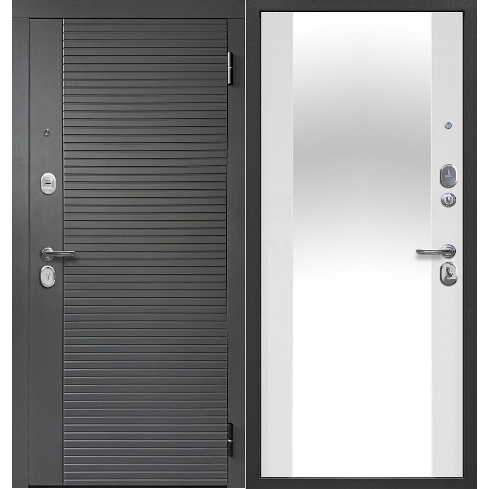 Изображение товара Дверь входная Ferroni Гарда 2 Правая сатин графит с зеркалом 860х2050 мм