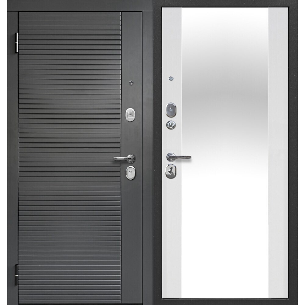 Изображение товара Дверь входная Ferroni Гарда левая сатин графит - белый матовый с зеркалом 860х2050 мм