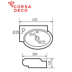 Раковина Corsa Deco WX300 43 см подвесная белая (ABWX3-43S) - фото 2