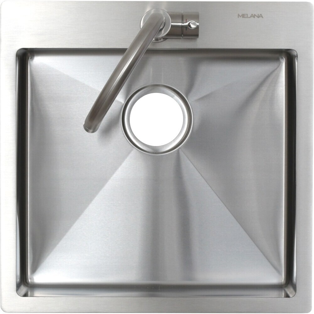 Изображение товара Мойка для кухни Melana ProfLine 50х50х25 см врезная с сифоном сталь сатин (MLN-R5050HM 250)