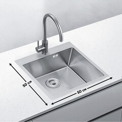 Мойка для кухни Melana ProfLine 50х50х25 см врезная с сифоном сталь сатин (MLN-R5050HM 250) - фото 3