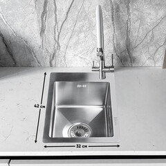 Мойка для кухни Melana ProfLine 42х32х20 см врезная с сифоном сталь сатин (MLN-R4232HR) - фото 3