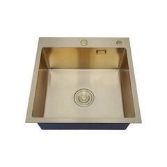 Изображение товара Мойка для кухни РМС 50х50х18 см врезная с коландером и дозатором сталь золото (MR-5050G)