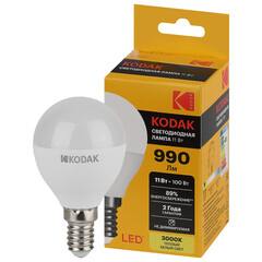 Лампа светодиодная Kodak E14 3000К 11 Вт 990 Лм 170-265 В шар матовая - фото 3
