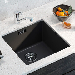 Мойка для кухни Omoikiri Kata 54х42х20 см врезная с сифоном искусственный камень черная - фото 2