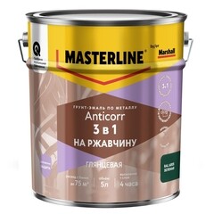 Грунт-эмаль по ржавчине 3в1 Masterline Anticorr зеленая RAL 6005 глянцевая 5 л - фото 1
