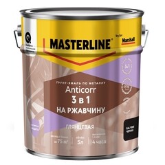 Грунт-эмаль по ржавчине 3в1 Masterline Anticorr черная RAL 9005 глянцевая 5 л - фото 1