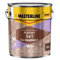 Грунт-эмаль по ржавчине 3в1 Masterline Anticorr коричневая RAL 8017 глянцевая 5 л - фото 1