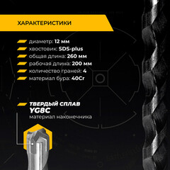 Бур SDS-plus Rage Furious Quadro-X 12х200х260 мм (567226) - фото 3