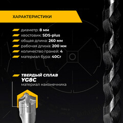 Бур SDS-plus Rage Furious Quadro-X 8х200х260 мм (567826) - фото 3