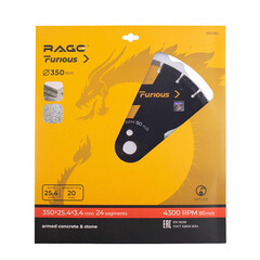 Диск алмазный по железобетону Rage Furious 350х25,4х3,4 мм сегментный мокрый рез (600350) - фото 4