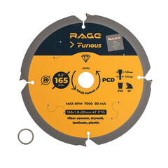 Диск пильный по фиброцементу Rage Furious 165x20x1,4 мм 4 зуба (594365)