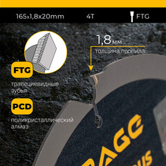Диск пильный по фиброцементу Rage Furious 165x20x1,4 мм 4 зуба (594365) - фото 2