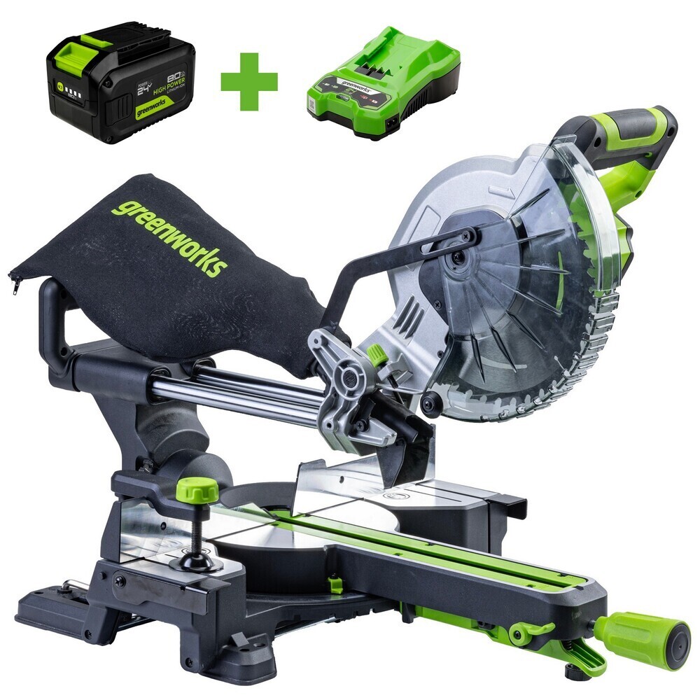 Изображение товара Пила торцовочная аккумуляторная Greenworks GD24MS216 216 мм 8 Ач Li-lon с АКБ и ЗУ (1501707UH)