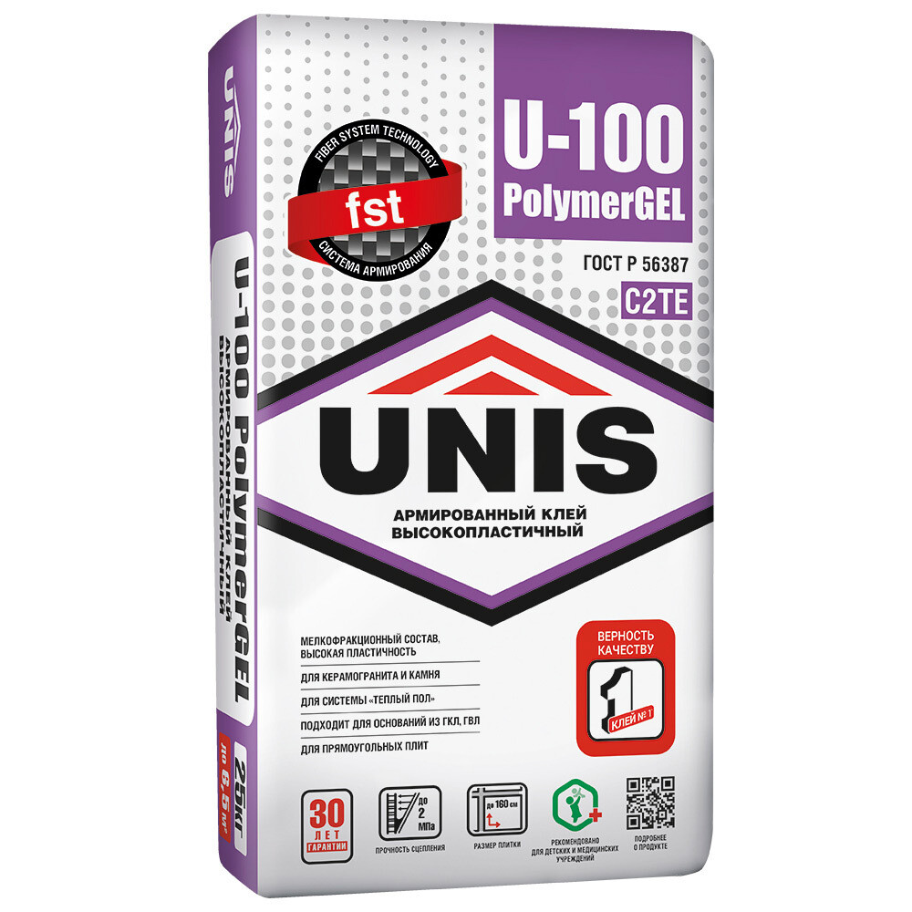 Изображение товара Клей для плитки Unis Uniflex U-100 серый 25 кг для внутренней и наружной облицовки