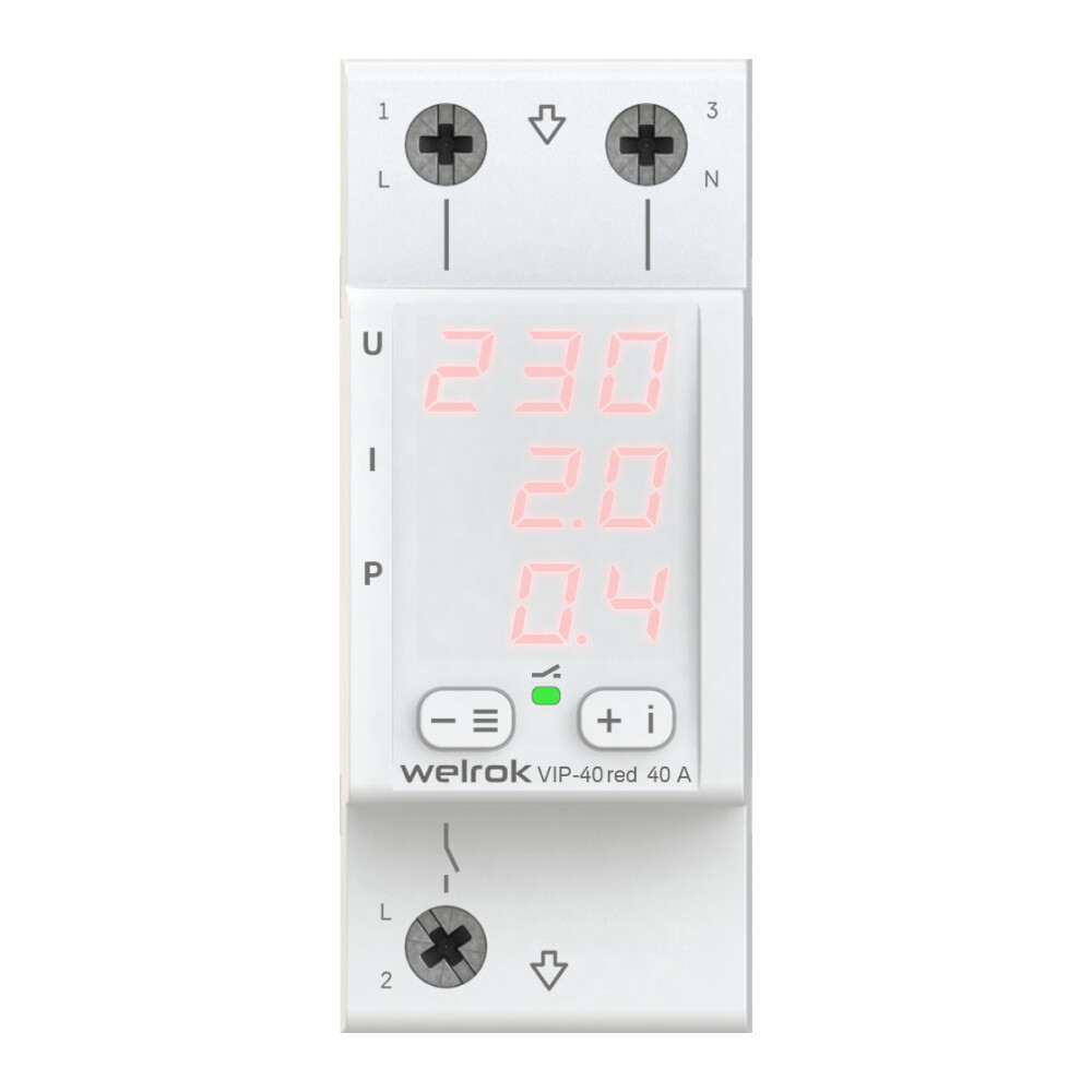 Изображение товара Реле напряжения и контроля фаз модульное Welrok VIP-40 red 220 В 40 А тип AC цифровое Изображение товара Реле напряжения и контроля фаз модульное Welrok VIP-40 red 220 В 40 А тип AC цифровое