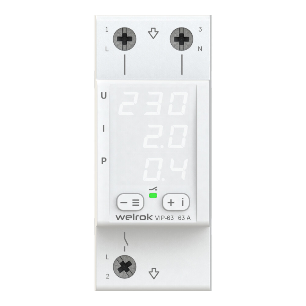Изображение товара Реле напряжения и контроля фаз модульное Welrok VIP-63 220 В 63 А тип AC цифровое