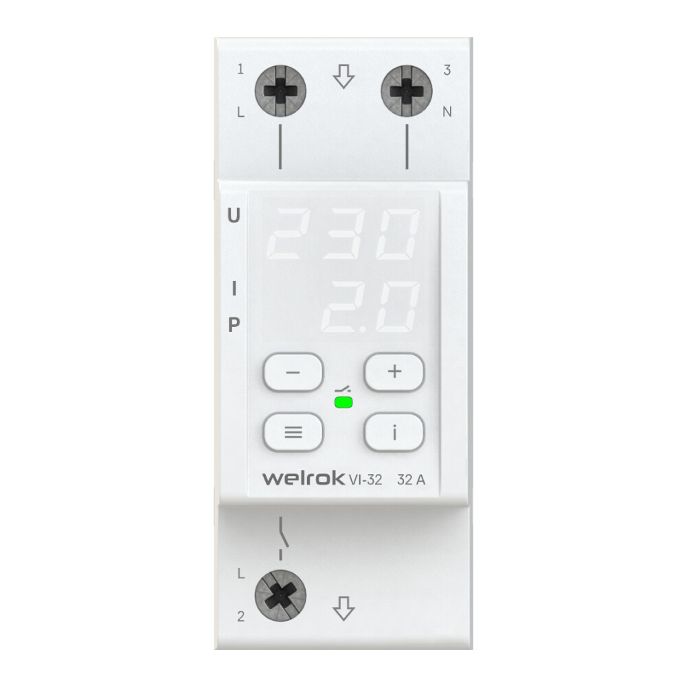 Изображение товара Реле напряжения Welrok VI-32 32 А с контролем фаз и регулируемой защитой