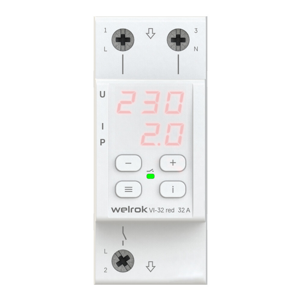Изображение товара Реле напряжения и контроля фаз модульное Welrok VI-32 red 220 В 32 А тип AC цифровое