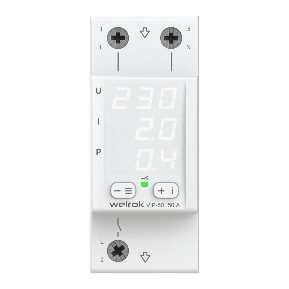 Изображение товара Реле напряжения и контроля фаз модульное Welrok VIP-50 220 В 50 А тип AC цифровое